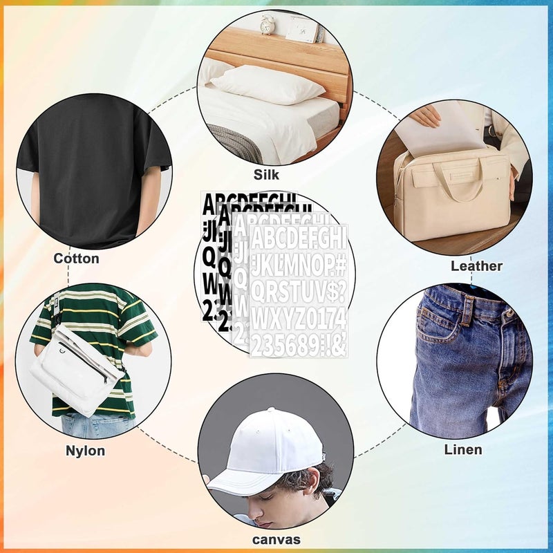 Metsyth 612 PCS 12 Sheets Iron on Letters for Clothing 2 Inch Large Iron on Letters and Numbers Patches with A-Z,0-9 PU Heat Transfer Adhesive Stickers for DIY Clothes Printing Fabric Craft,Black and White - Image 5